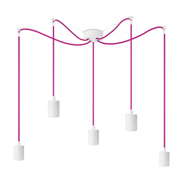 Бяла висяща лампа с 5 розови кабела Cero - Bulb Attack