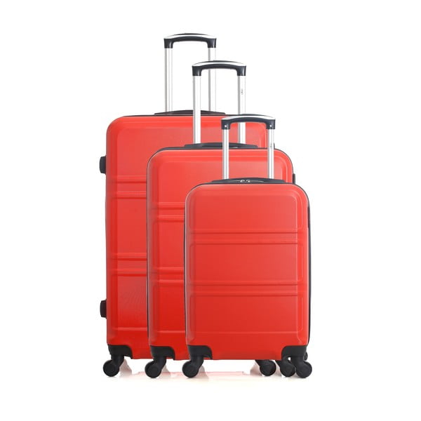 Комплект от 3 червени пътнически куфара на колелца Юта - Hero