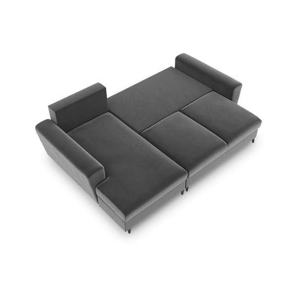 Светлосив кадифен разтегателен ъглов диван с място за съхранение (ляв ъгъл) Kyoto – Cosmopolitan Design-image-2