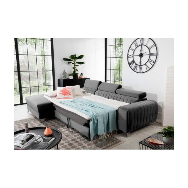 Сив кадифен разтегателен ъглов диван с място за съхранение (ляв ъгъл) Grayson – ELTAP-image-4