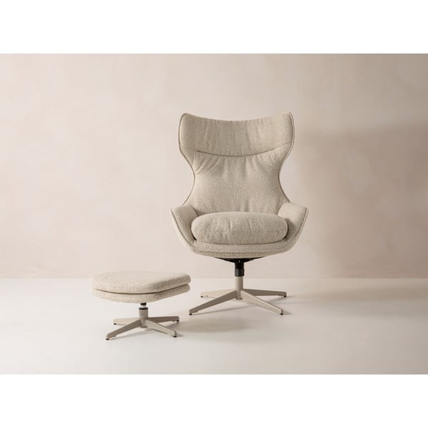 Бежов въртящ се фотьойл с табуретка от букле Kenzi – Micadoni -image-2