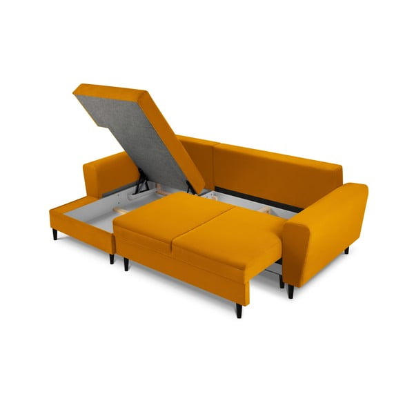 Разтегателен ъглов диван с място за съхранение от рипсено кадифе в цвят горчица (ляв ъгъл) Kyoto – Cosmopolitan Design-image-3