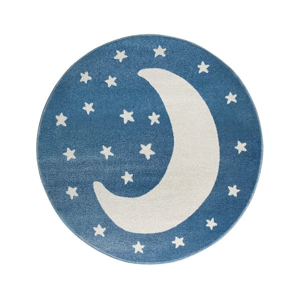 Син кръгъл килим с лунен мотив Blue Moon, ø 133 cm - KICOTI