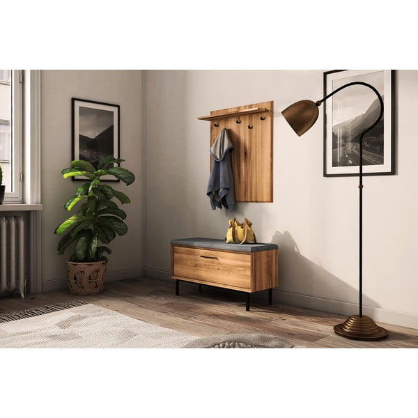 Стенна закачалка от дъбово дърво в естествен цвят с рафт Abies - The Beds-image-4