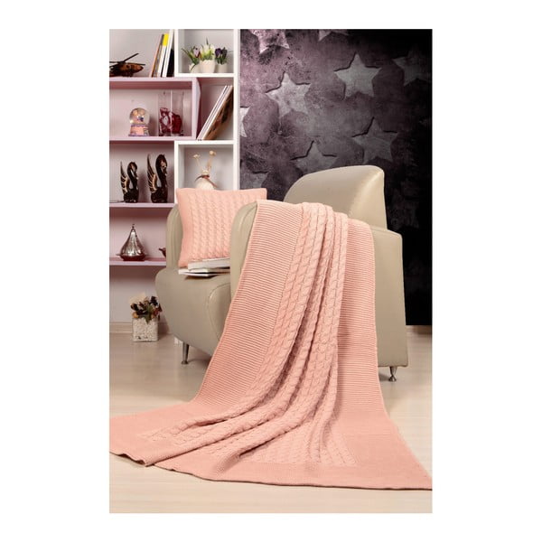 Светлорозов комплект от трико одеяло и възглавница Sultan - Kate Louise