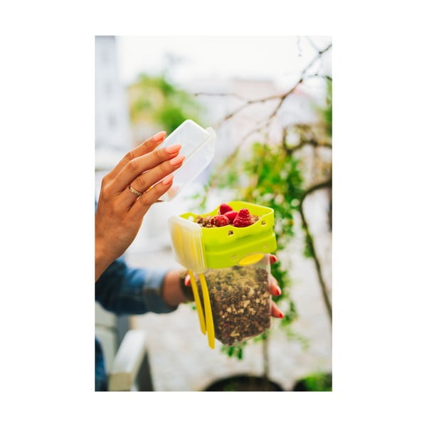 Зелена кутия за обяд и закуска с прибори за хранене, , 650ml+230m Push&Push - Vialli Design-image-2