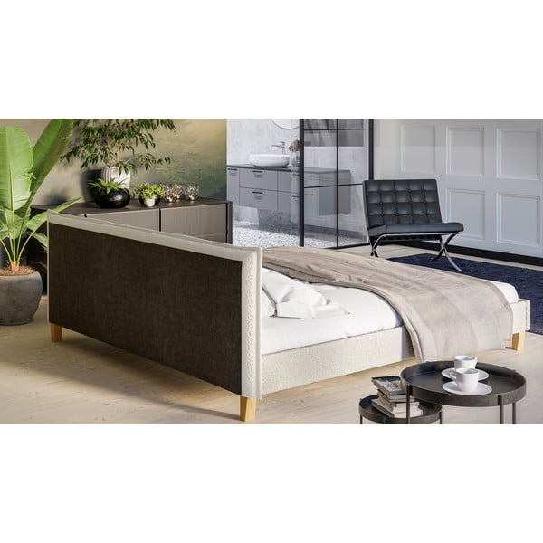 Кремаво тапицирано двойно легло с решетка 200x200 cm Tina - Ropez-image-3