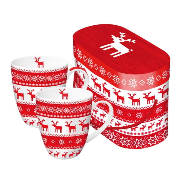 Комплект от 2 чаши от костен порцелан с коледен мотив в подаръчна кутия Magic Rojo Christmas, 350 ml - PPD