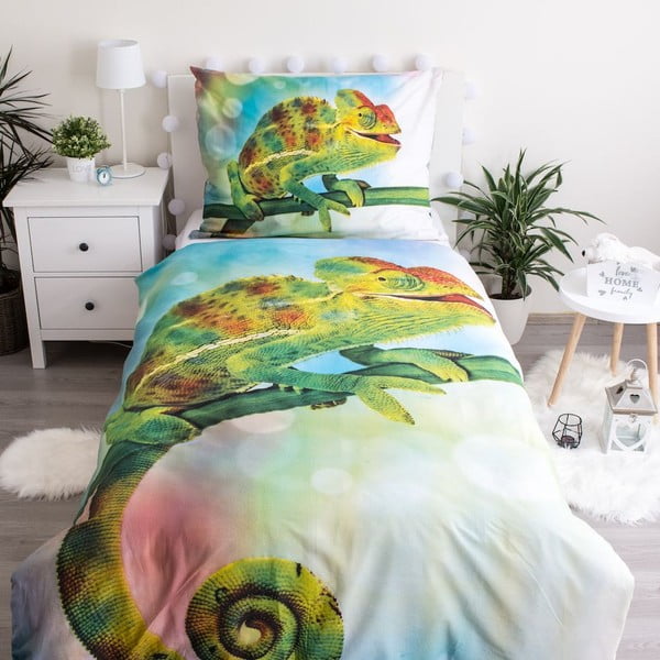 Зелено единично  памучно детско спално бельо със светещ ефект 140x200 cm Chameleon – Jerry Fabrics-image-1