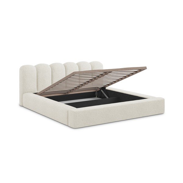 Кремаво двойно тапицирано легло с място за съхранение и включена подматрачна рамка 180x200 cm Mano – Makamii-image-2