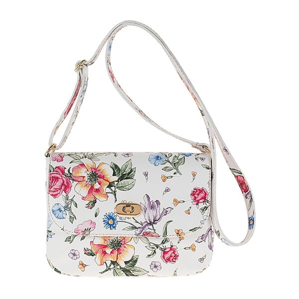 Bílá kožená kabelka s květinovým vzorem Pitti Bags Neva