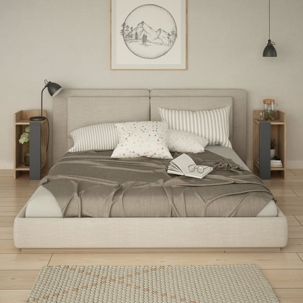 Комплект от 2 нощни шкафчета с декор от дъбово дърво Elos - Decortie-image-2