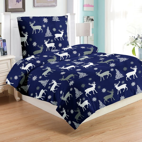 Синьо микро плюшено спално бельо , 140 x 200 cm Deer - My House