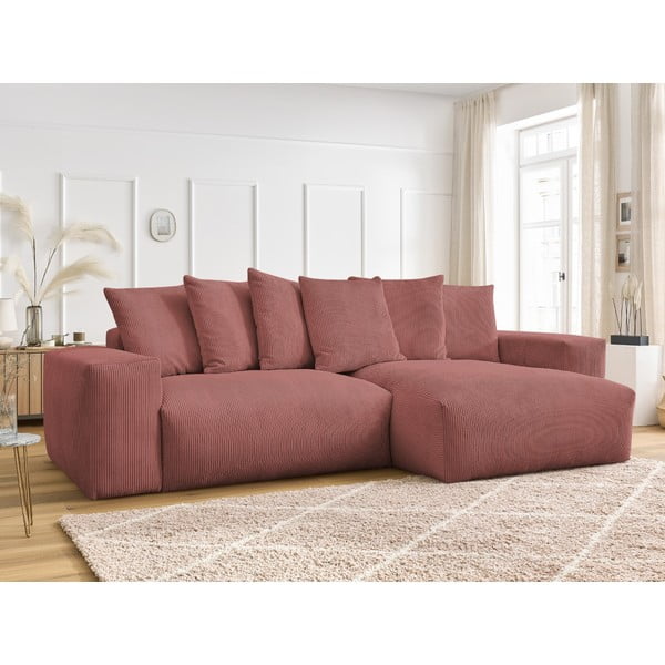 Розов сгъваем/с място за съхранение ъглов диван от рипсено кадифе Voltaire – Bobochic Paris-image-1