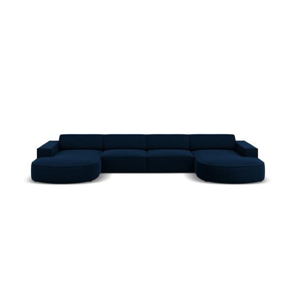 Ъглов диван от синьо кадифе (U-образен) Jodie - Micadoni Home