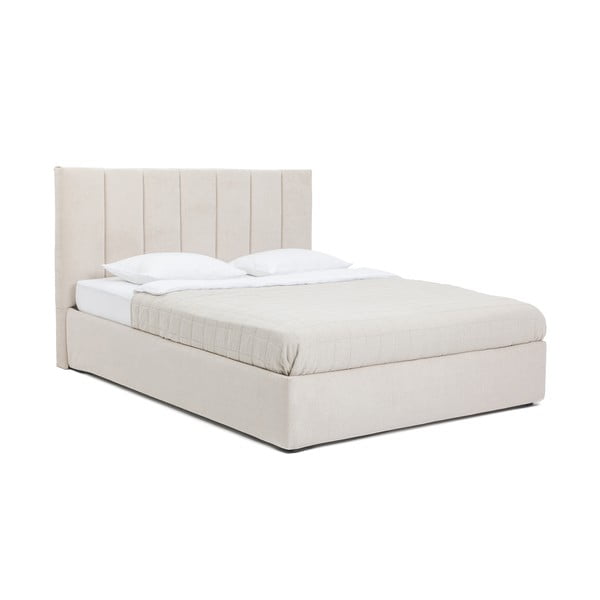 Бежово тапицирано двойно легло с място за съхранение и матрак с решетка 160x200 cm Thessa Bold Line - Bonami Selection-image-3