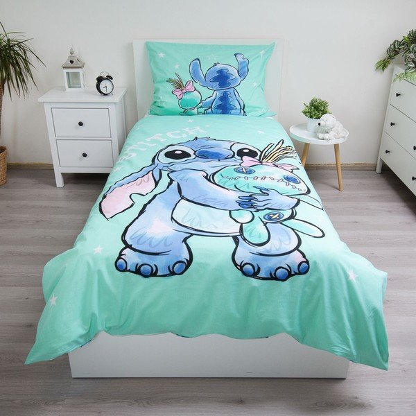 Единично  памучно детско спално бельо в цвят мента 140x200 cm Lilo & Stitch "Buddies" – Jerry Fabrics-image-1