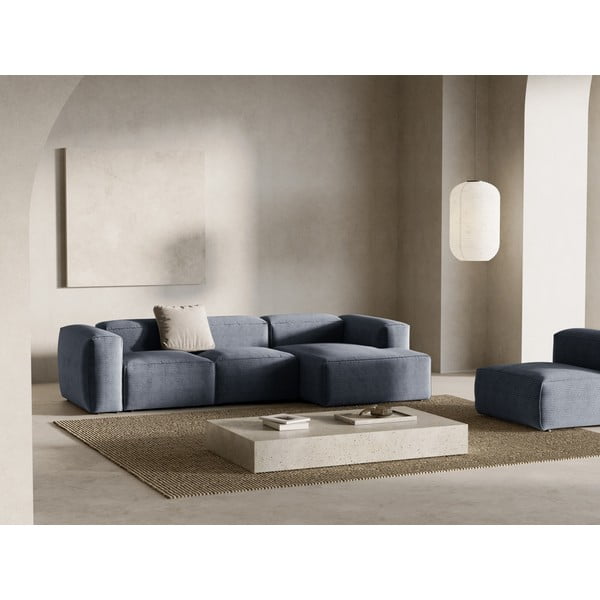 Сиво-син ъглов диван от рипсено кадифе (десен ъгъл) Bergamo – Cosmopolitan Design-image-1
