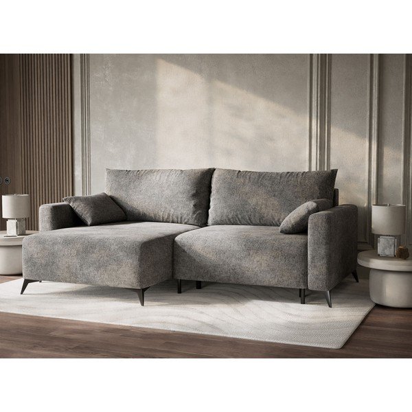 Сив шенилов сгъваем/с място за съхранение ъглов диван (ляв ъгъл) Leon – Maison de Rêve-image-4