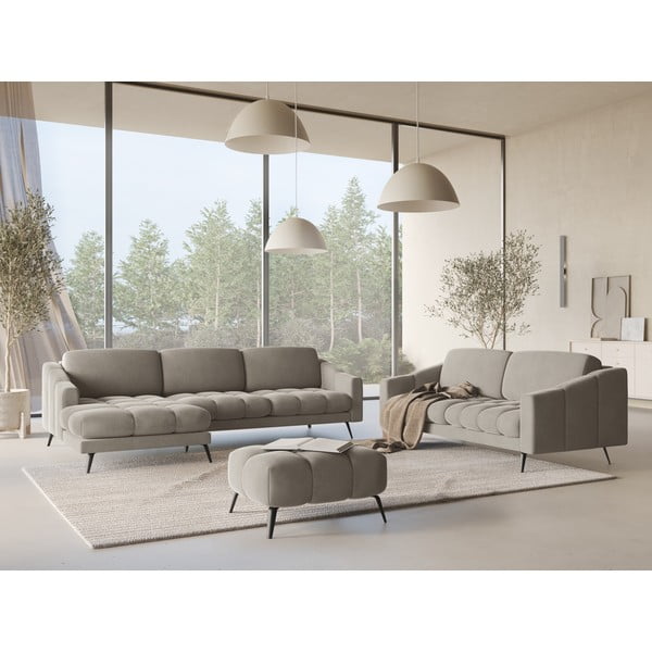 Бежов кадифен ъглов диван (ляв ъгъл) Nalu – Makamii-image-1