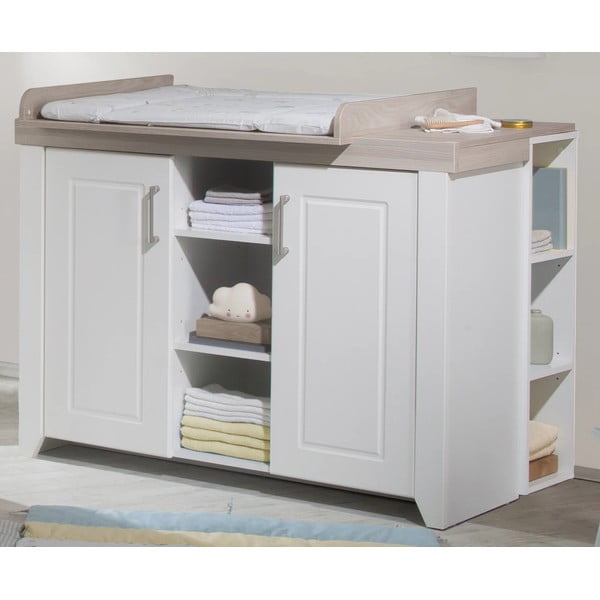 Бял нисък скрин в декор от бряст с масичка за преповиване 120x98 cm Felicia - Roba-image-1