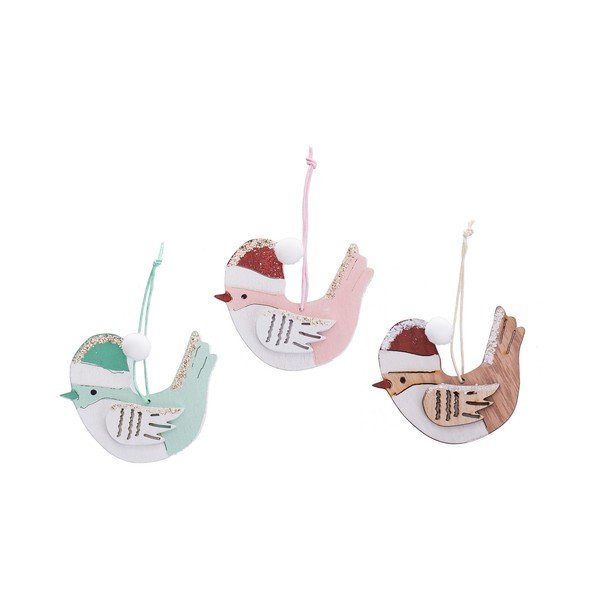 Дървени Коледни украси в комплект 6 бр. 8 cm Birds – Casa Selección