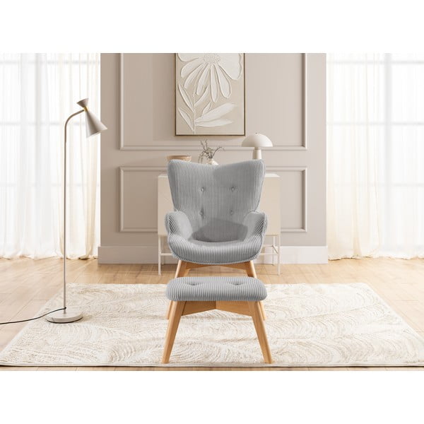 Сив фотьойл с табуретка от рипсено кадифе Niko – Ropez-image-1