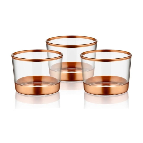 Комплект от 3 стъклени чаши за сервиране с декорация от мед Glam - The Mia
