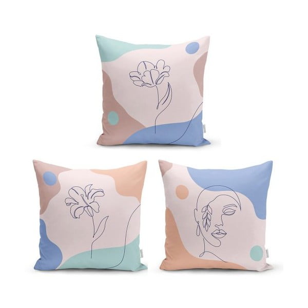 Комплект от 3 декоративни калъфки за възглавници Цветно цвете, 45 x 45 cm - Minimalist Cushion Covers