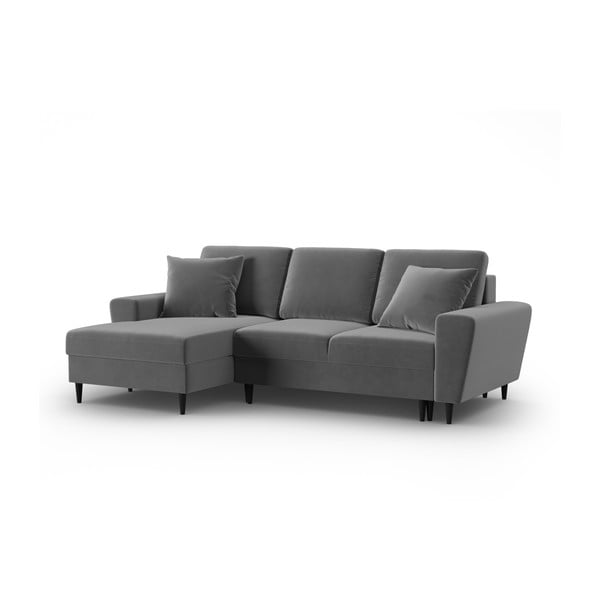 Светлосив кадифен разтегателен ъглов диван с място за съхранение (ляв ъгъл) Kyoto – Cosmopolitan Design-image-4