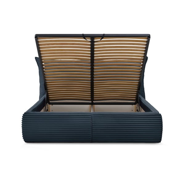 Тъмносиньо двойно тапицирано легло с място за съхранение с включена подматрачна рамка 180x200 cm Jade – Bobochic Paris-image-4