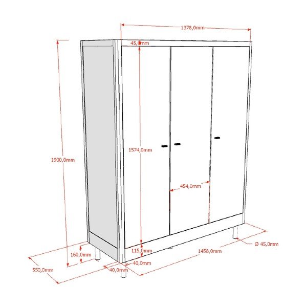 Бял детски гардероб от масивен бук 146x190x55 cm Forrest – Vipack-image-2
