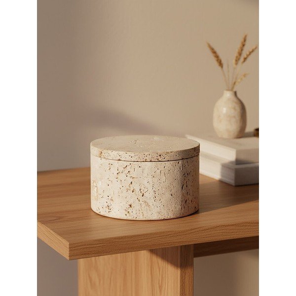 Декоративна каменна кутия за съхранение в естествен цвят ø 14x8 cm Tibor – Premier Housewares-image-1