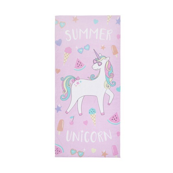 Розовo-лилава памучна плажна кърпа 76x160 cm Summer Unicorn – Catherine Lansfield