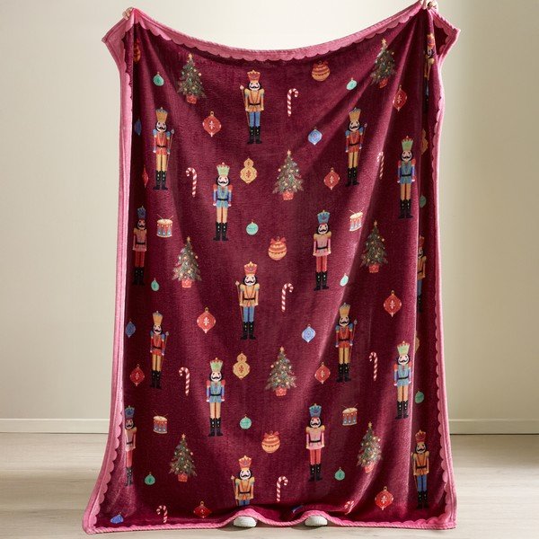 Бордо/розово одеяло с коледен мотив 170x130 cm Christmas Nutcracker – Catherine Lansfield-image-2