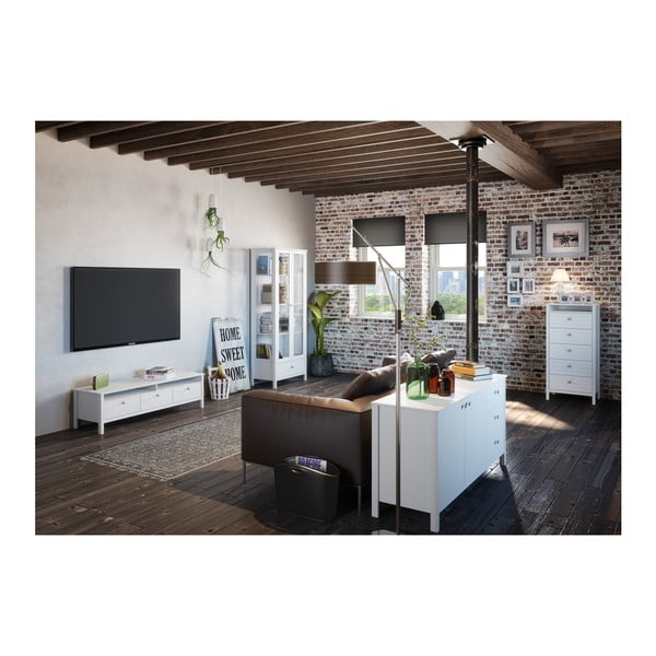 Бял тесен скрин с 5 чекмеджета New York, височина 120 cm - Steens-image-4