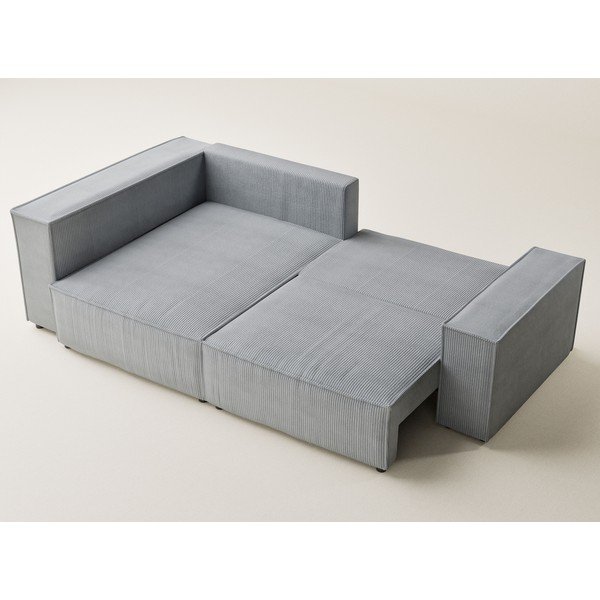 Сив сгъваем/с място за съхранение ъглов диван от рипсено кадифе (ляв ъгъл/L форма) Tonga – Maison de Rêve-image-3