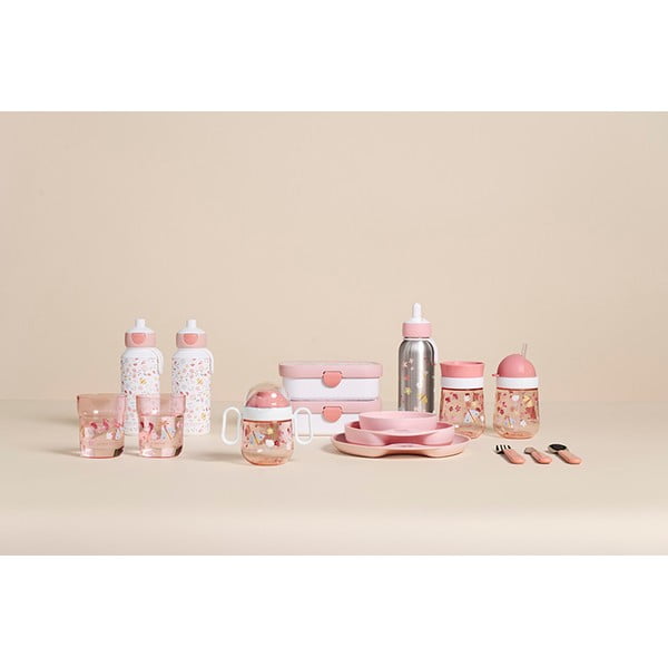 Бяла/светлорозова детска бутилка 400 ml Flowers & butterflies – Mepal-image-1