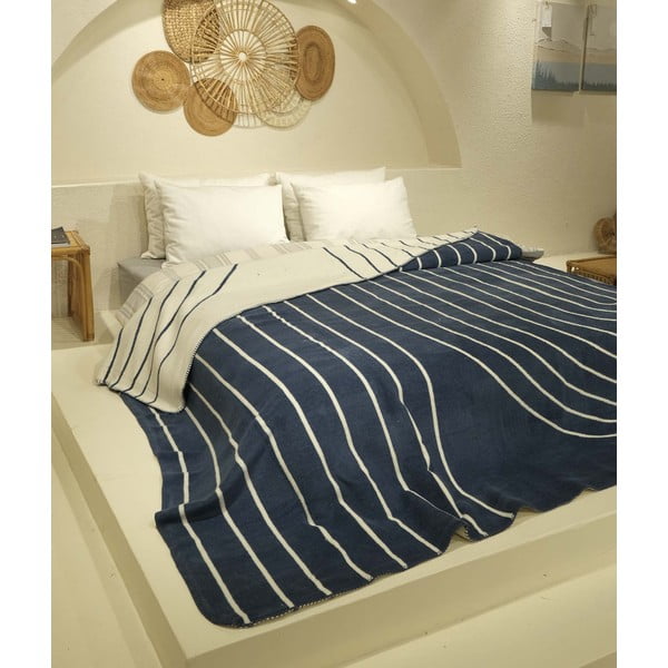 Бяла и тъмносиня покривка за единично легло 150x200 cm Twin - Oyo Concept