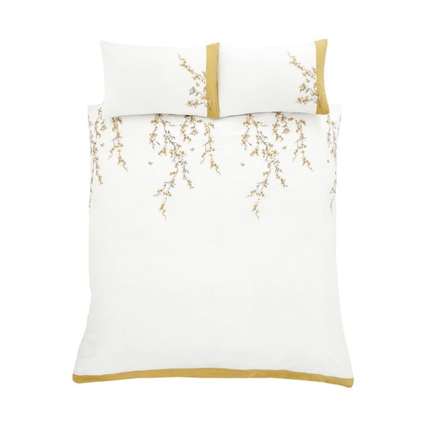 Бяло и жълто спално бельо , 200 x 200 cm Embroidered Blossom - Catherine Lansfield