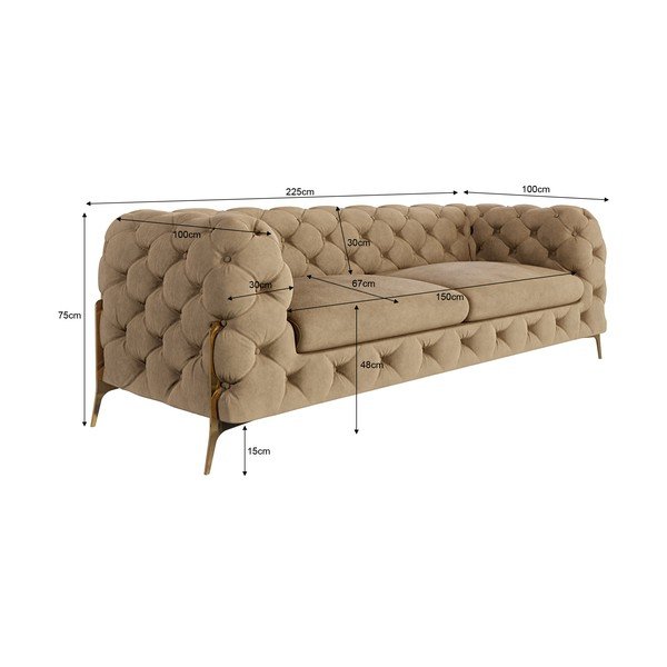 Светлокафяв кадифен диван 225 cm Chelsea Bis – Ropez-image-3