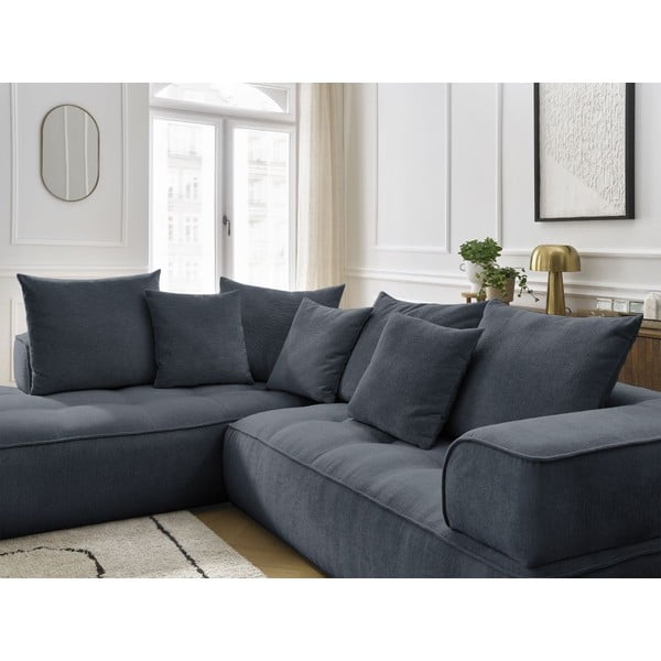 Тъмносин шенилов ъглов диван (ляв ъгъл/L форма) Whesley – Bobochic Paris-image-4