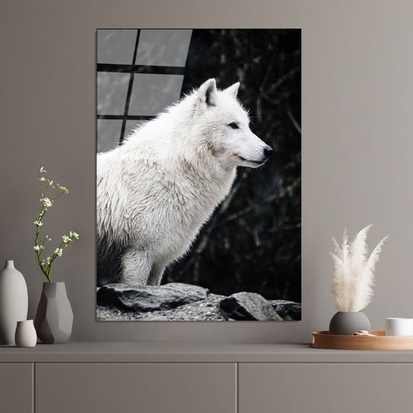 Живопис върху стъкло 70x100 cm White Wolf - Wallity-image-1