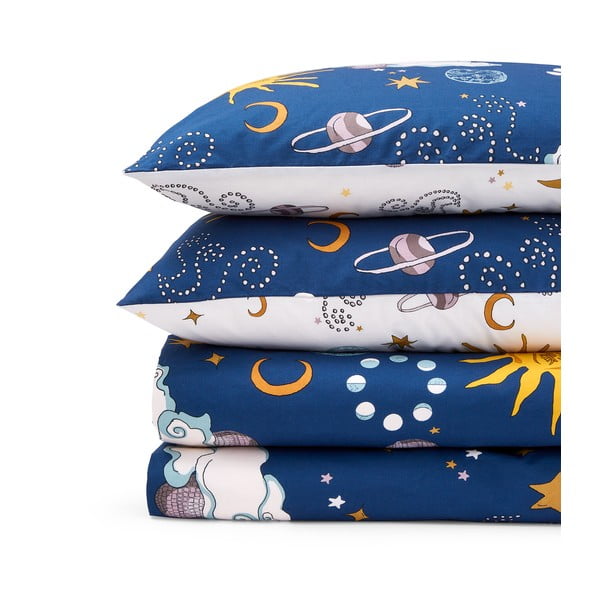 Бяло-синьо  единично  памучно спално бельо 135x200 cm Disco Space – Their Nibs