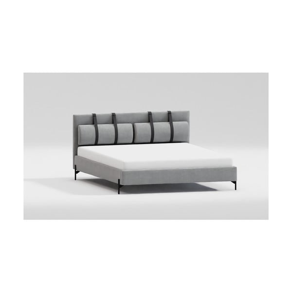 Светлосиво двойно тапицирано легло с включена подматрачна рамка 180x200 cm Tulsa – Ropez-image-2