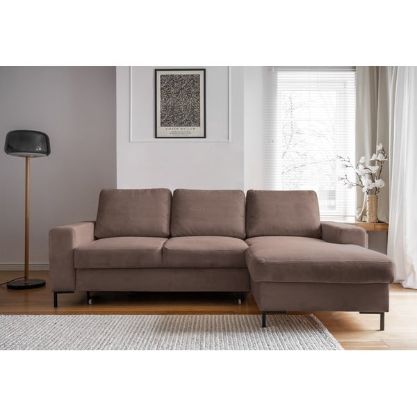 Кафяв разтегателен ъглов диван от рипсено кадифе (десен ъгъл) Lofty Lilly – Miuform-image-1