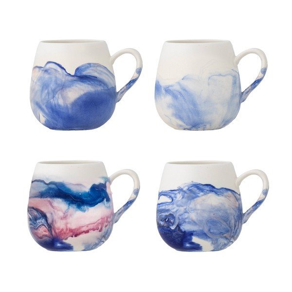 Бели/сини глинени чаши в комплект от 4 бр. 250 ml Lyre – Bloomingville
