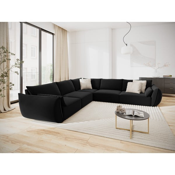 Черен кадифен ъглов диван Vanda – Mazzini Sofas-image-1