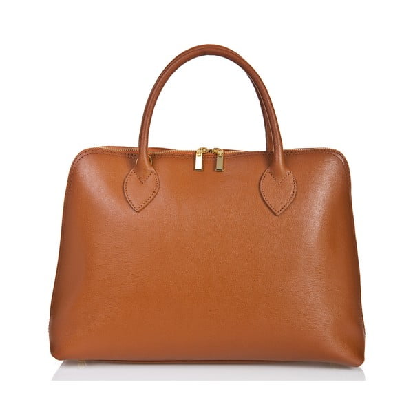 Кафява кожена чанта Liana в цвят коняк - Massimo Castelli
