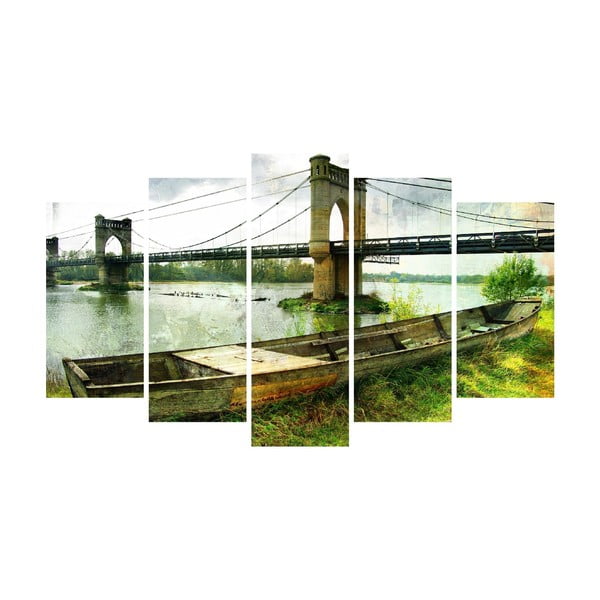 Картина от няколко части върху платно Изоставена лодка и мост - Unknown